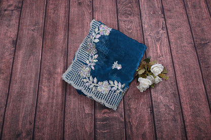 Cut Work Sequence Organza Saree with Contrast Blouse | 6.3 Meter Party Wear Saree