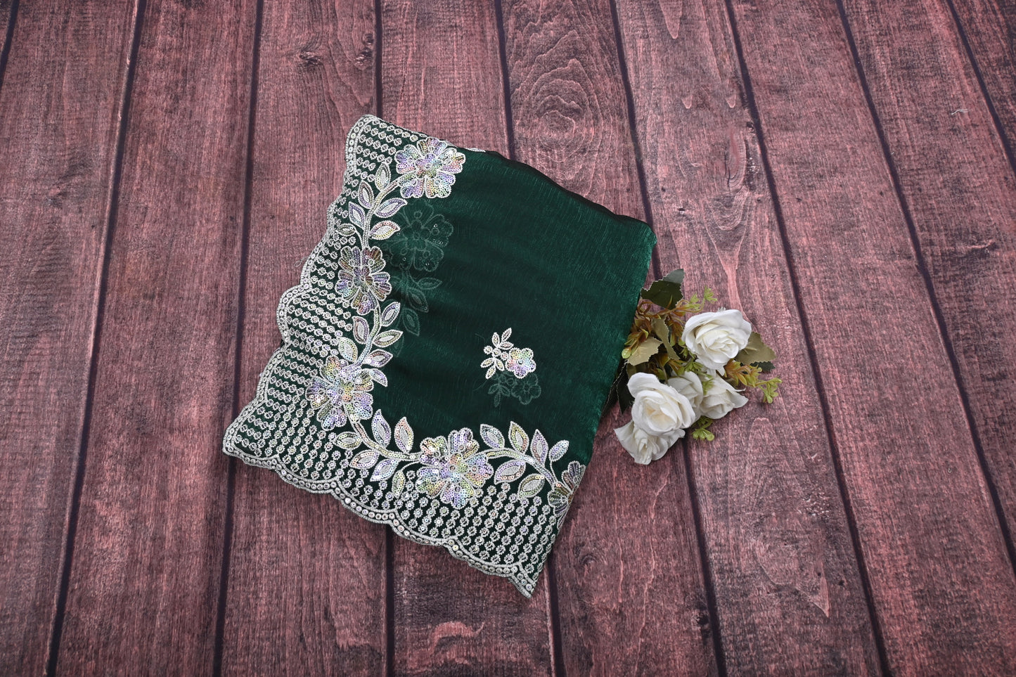 Cut Work Sequence Organza Saree with Contrast Blouse | 6.3 Meter Party Wear Saree