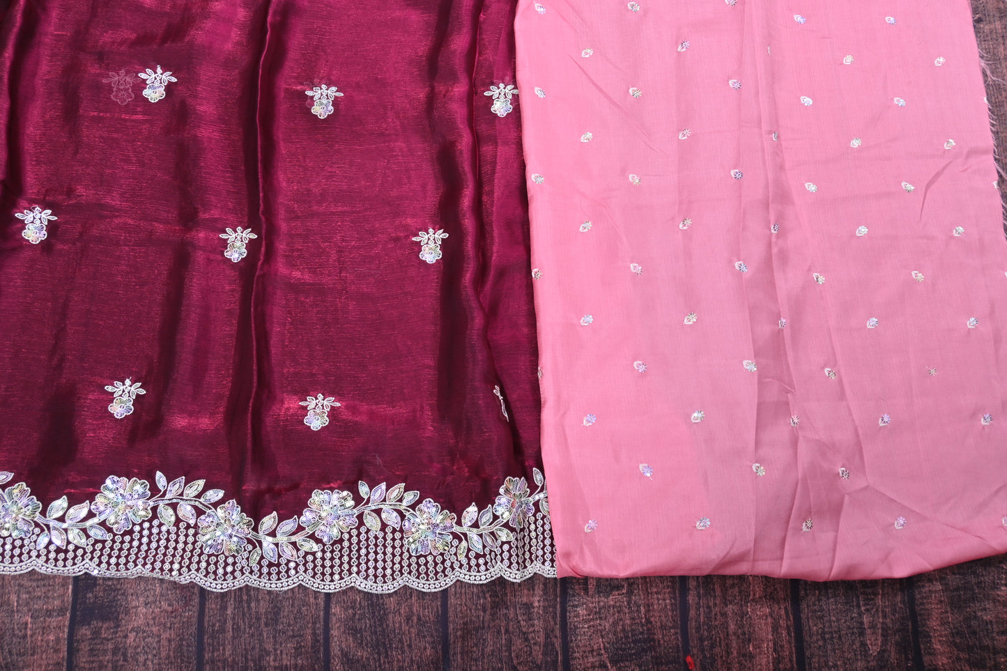 Cut Work Sequence Organza Saree with Contrast Blouse | 6.3 Meter Party Wear Saree