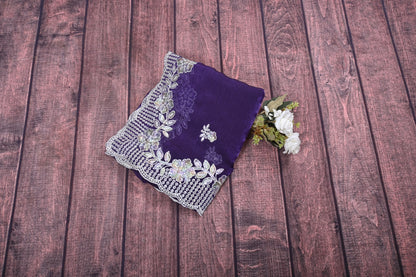 Cut Work Sequence Organza Saree with Contrast Blouse | 6.3 Meter Party Wear Saree