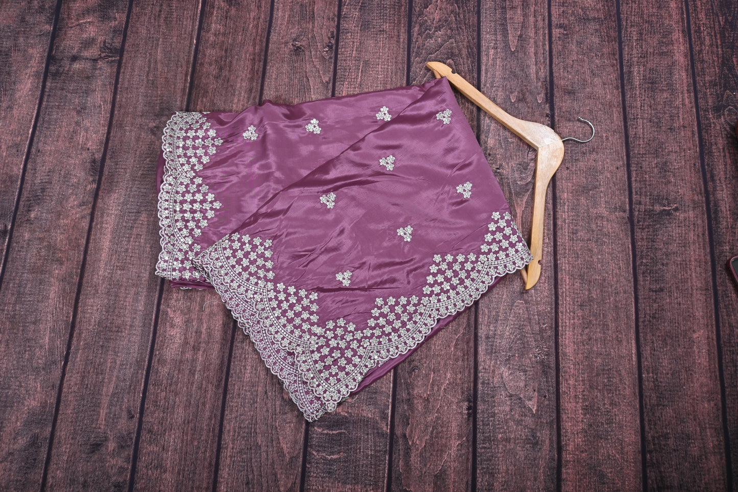 Premium Organza Embroidery Cutwork Border Saree with Sequins Work & Contrast Blouse | Designer Party Wear Saree