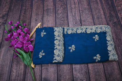 Designer Satin Silk Saree with Gotta Patti Cut Work Border | Designer Blouse | Party Wear Wedding Saree 6.3