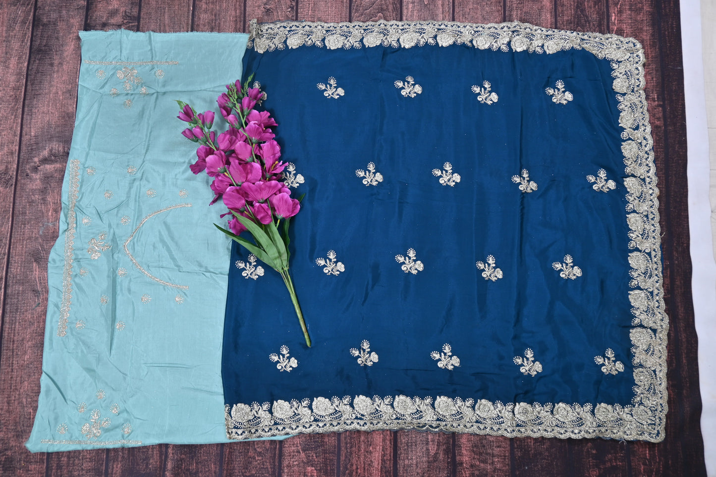 Designer Satin Silk Saree with Gotta Patti Cut Work Border | Designer Blouse | Party Wear Wedding Saree 6.3