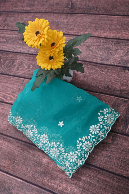 Designer Shimmer Chiffon Saree with Embroidery Sequence Work | Designer Blouse | Party Wear Saree for Women