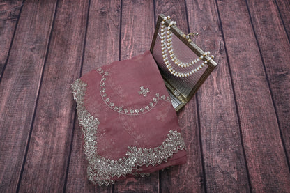 Designer Shimmer Chiffon Saree with Gotta Patti Work & Cut Work Border | Party Wear Saree with Regular Blouse