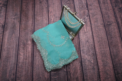 Designer Shimmer Chiffon Saree with Gotta Patti Work & Cut Work Border | Party Wear Saree with Regular Blouse