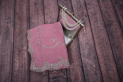 Designer Shimmer Chiffon Saree with Gotta Patti Work & Cut Work Border | Party Wear Saree with Regular Blouse