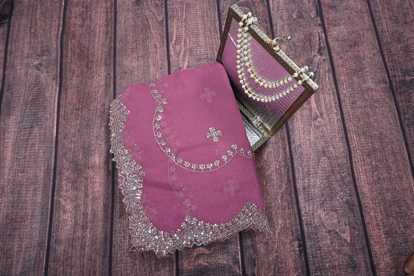 Designer Shimmer Chiffon Saree with Gotta Patti Work & Cut Work Border | Party Wear Saree with Regular Blouse