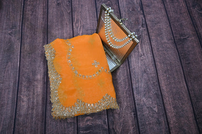 Designer Shimmer Chiffon Saree with Gotta Patti Work & Cut Work Border | Party Wear Saree with Regular Blouse