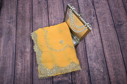 Designer Shimmer Chiffon Saree with Gotta Patti Work & Cut Work Border | Party Wear Saree with Regular Blouse