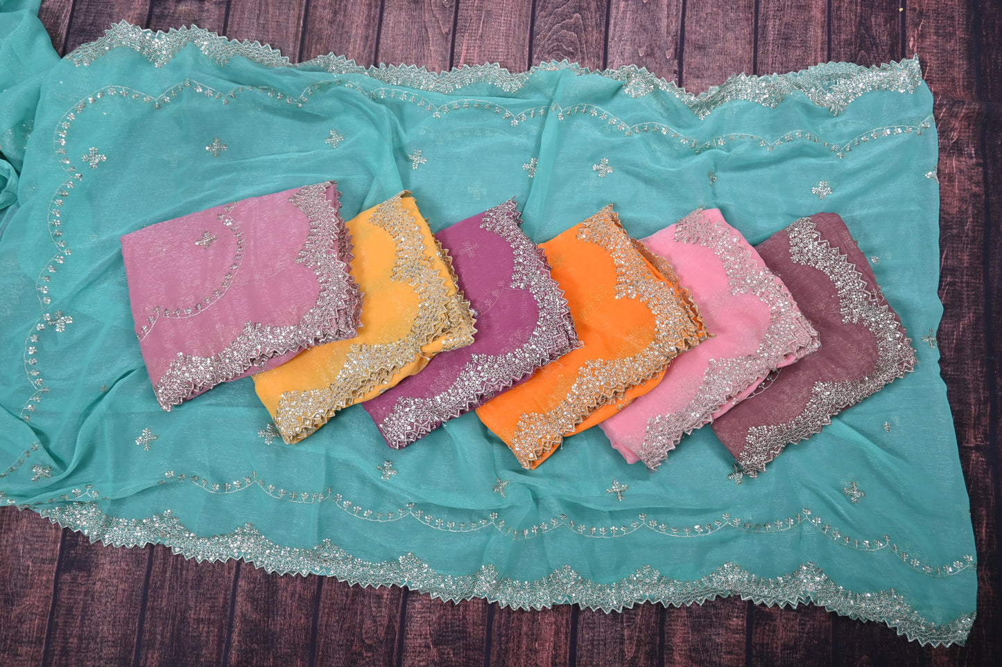 Designer Shimmer Chiffon Saree with Gotta Patti Work & Cut Work Border | Party Wear Saree with Regular Blouse