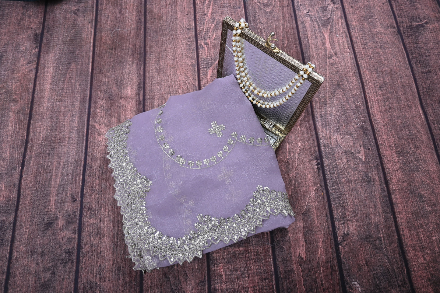 Designer Shimmer Chiffon Saree with Gotta Patti Work & Cut Work Border | Party Wear Saree with Regular Blouse