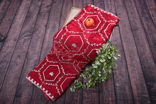 Designer Satin Silk Saree with Pure Gotta Patti Work | Wedding & Party Wear Saree