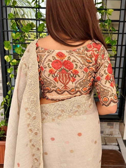 Designer Nayanthara Linen Cotton Saree with Embroidered Border