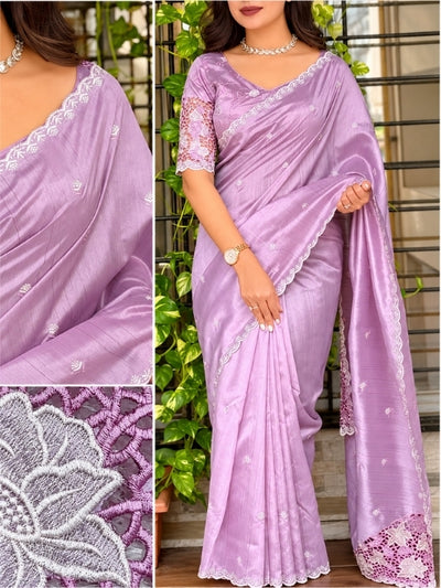 Designer Soundarya Tusser Cotton Embroidered Cutwork Saree For Women