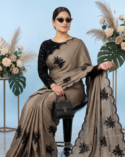 Georgette black embroidery saree for party wear under 999 Krishna Pooja Textiles