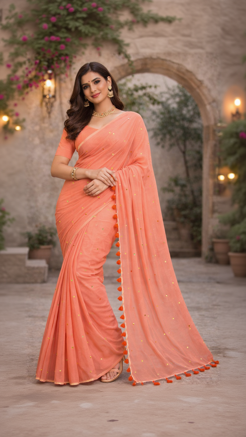 Rashmika Style Sitara  Linen Cottan  Saree 6.3m with Blouse for Fancy Look