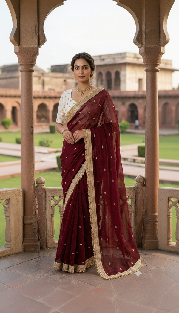 Fendy Satin Fancy Saree with Embroidery Work & Banarasi Border | Krishna Textile Market