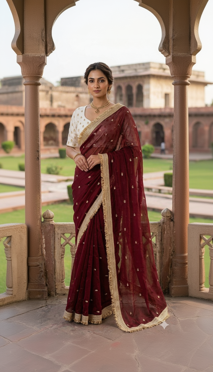 Fendy Satin Fancy Saree with Embroidery Work & Banarasi Border | Krishna Textile Market