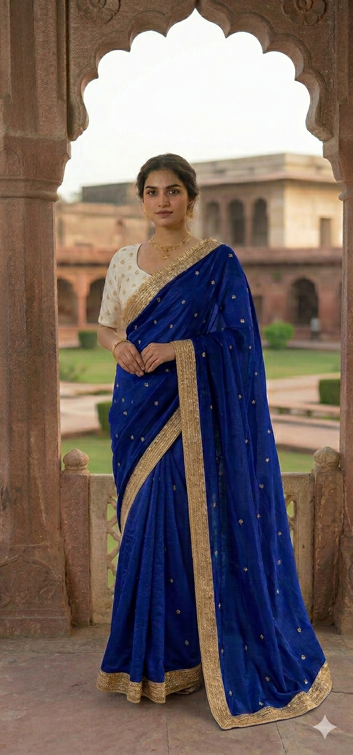 Fendy Satin Fancy Saree with Embroidery Work & Banarasi Border | Krishna Textile Market