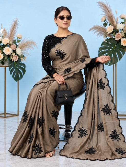 Georgette Embroidery Saree for Party Wear  | Krishna Pooja Textiles