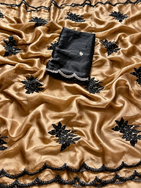 Georgette Embroidery Saree for Party Wear  | Krishna Pooja Textiles