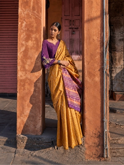 Handloom Ikat Cotton Silk Saree with Designer Woven Pallu