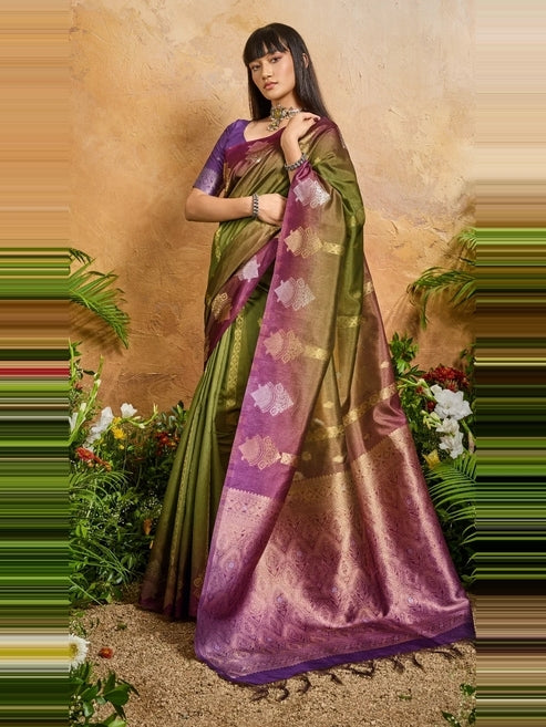 Handloom Paper Silk Saree with Rich Zari Woven Pallu