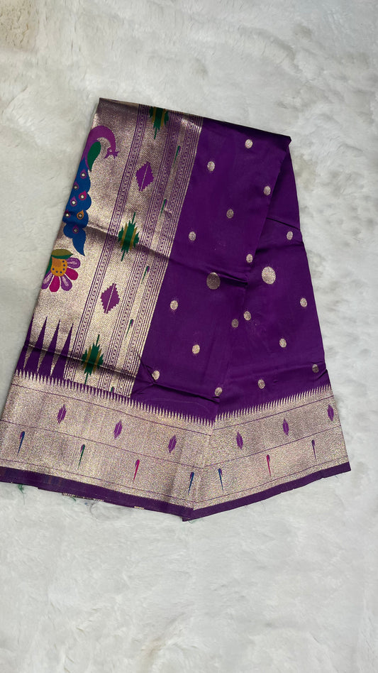 Chandrika Silk Kathpadar Muniya Paithani Saree with Rich Pallu & Zari Border -02