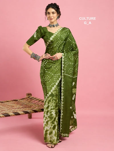Italian Satin Silk Bandhani Print Saree With Running Blouse