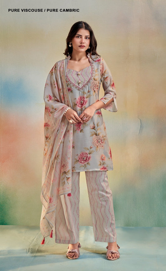 Woman wearing a floral dress with a soft background