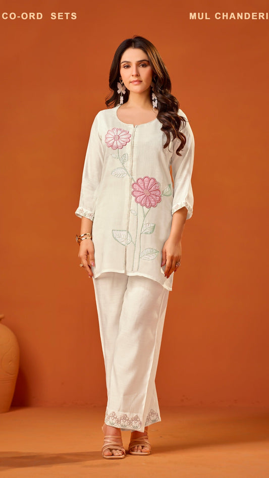 Designer Ethnic Outfit Set For Women | Co-Ord Set With Floral Embroidery Work