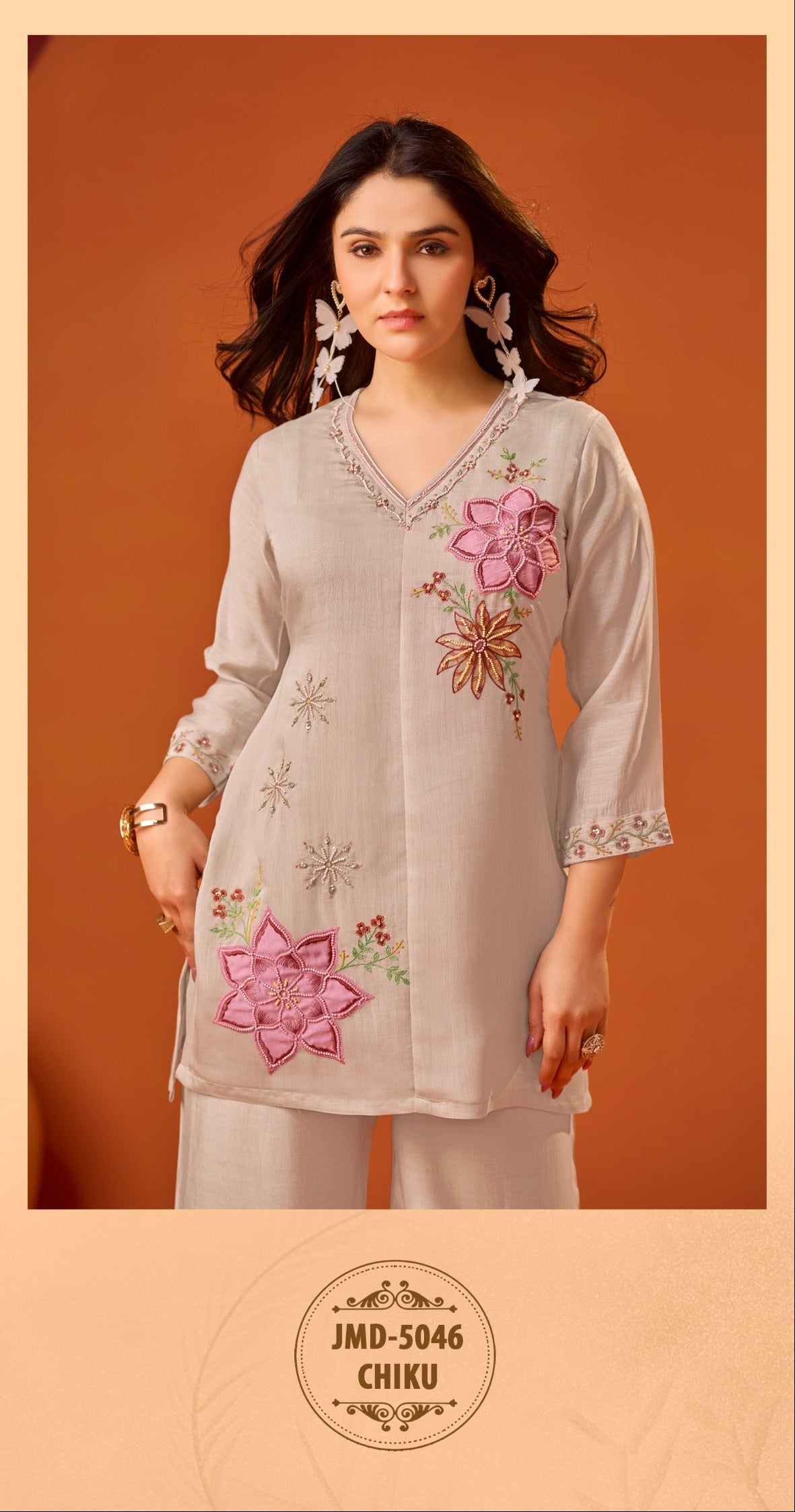 Premium Mul Chanderi Embroidered Co-Ord Set For Women | Floral Handwork Designer Outfit Set