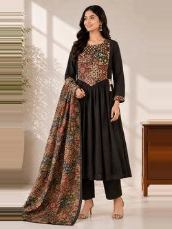 Jaipuri Pure Cotton Anarkali 3 Piece Suit Set for Women with Dupatta & Pant | Traditional Ethnic Printed Kurta Set