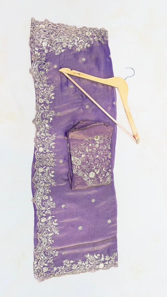 Zimi zoo Embroidered Cut Work Saree with Designer Blouse 02