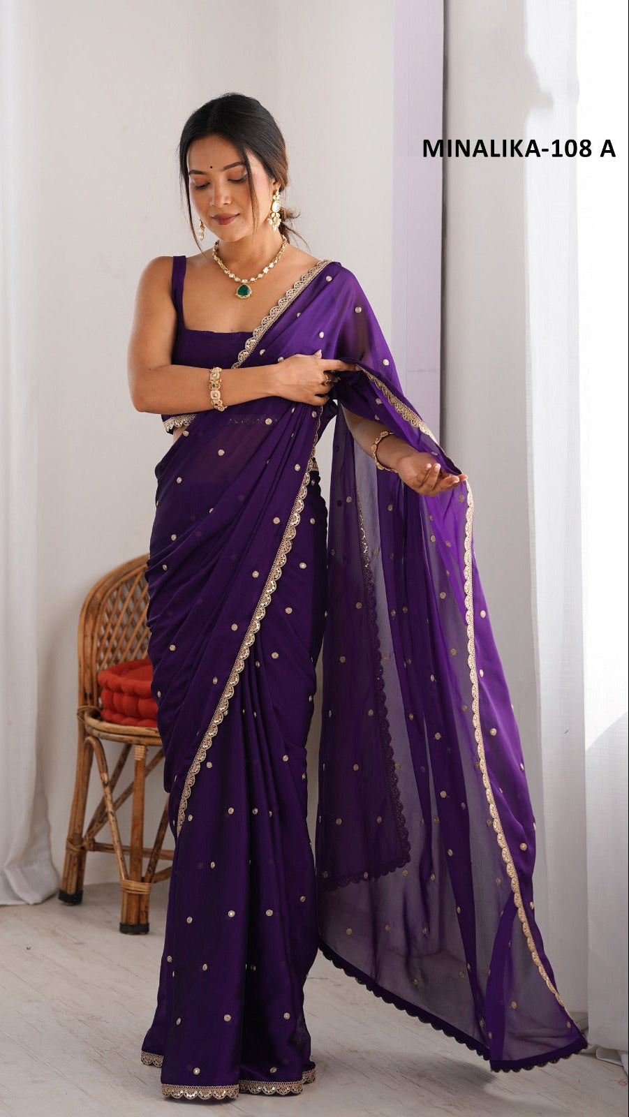 Soft Silk Georgette Saree with golden butti work and elegant lace border party wear collection by Krishna Textile Market
