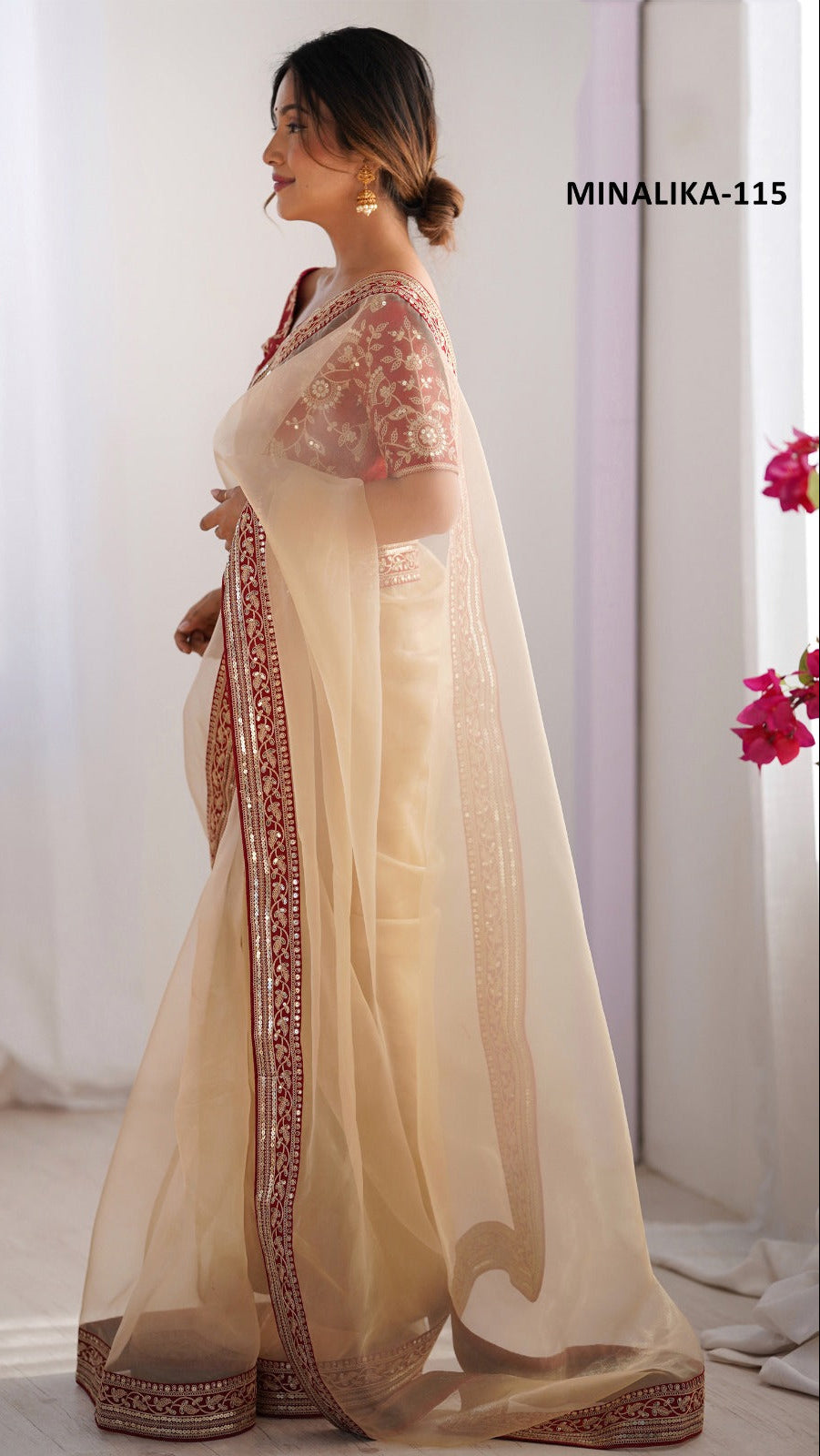 Festive Organza Saree With Rich Zari Embroidered Border & Designer Blouse | KTM