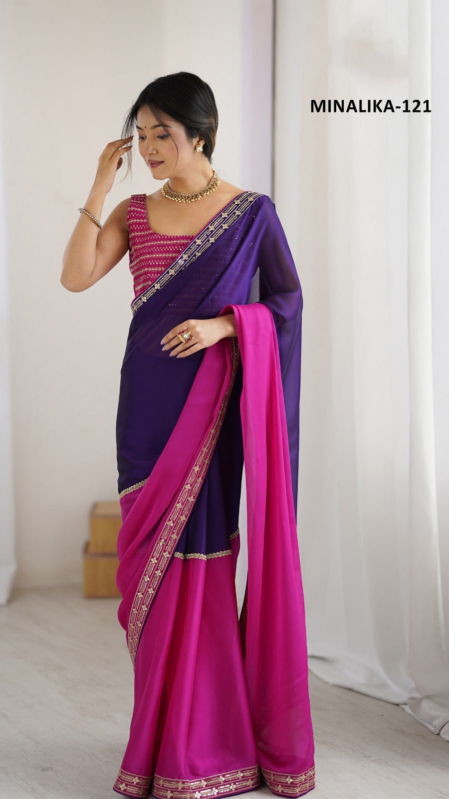 Meher Dual Tone Soft Silk Georgette Saree With Gotta Patti Lace Border