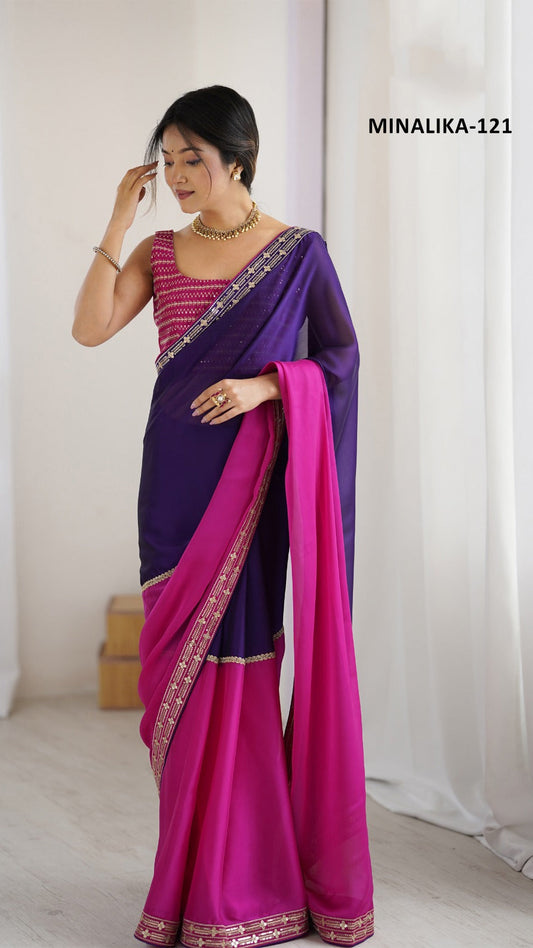 Meher Dual Tone Soft Silk Georgette Saree With Gotta Patti Lace Border