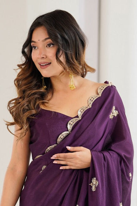 Lightweight Party Wear Soft Silk Georgette Saree With Gotta Patti Border & Floral Work