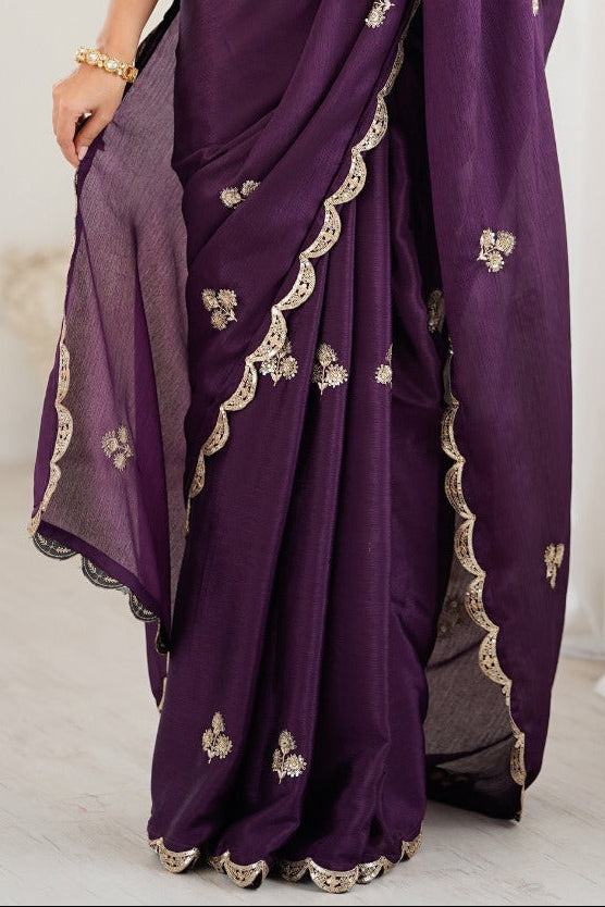Lightweight Party Wear Soft Silk Georgette Saree With Gotta Patti Border & Floral Work