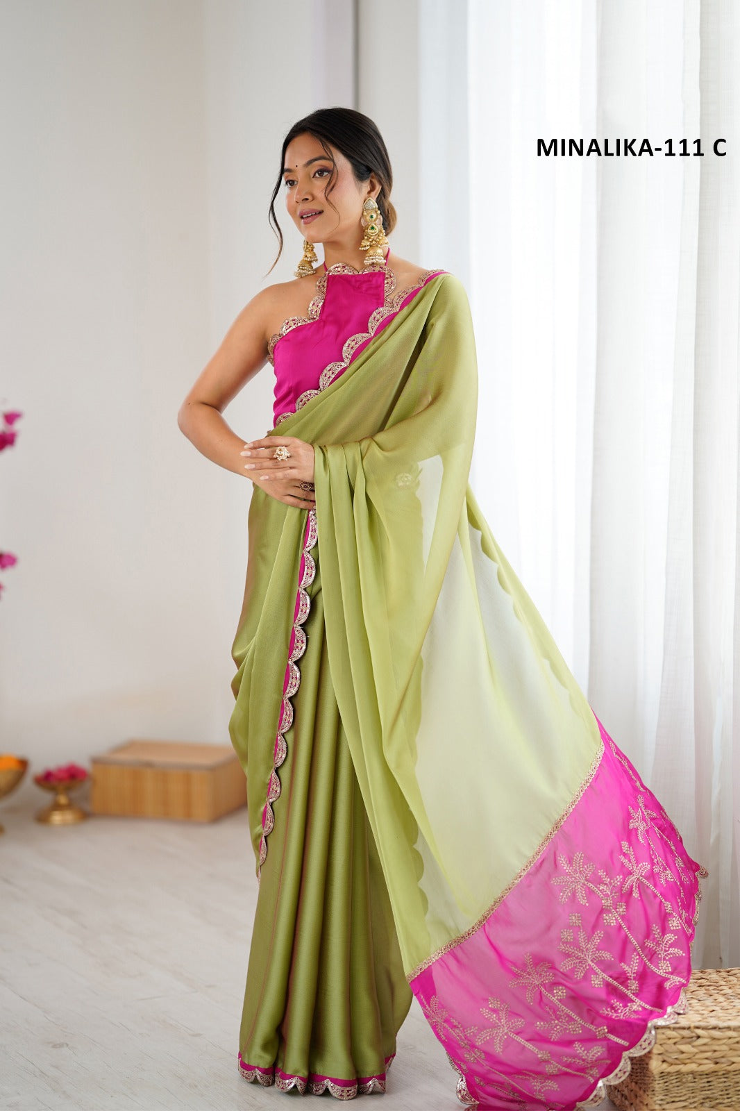 Festive Designer Ethnic Wear Saree With Georgette Silk And  Sequins Embroidered Pall