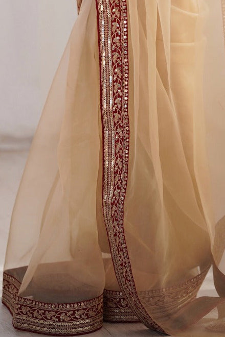 Festive Organza Saree With Rich Zari Embroidered Border & Designer Blouse | KTM