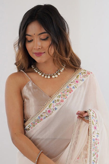 Aafreen Pastel Floral Embroidered Soft Chinon Georgette Saree