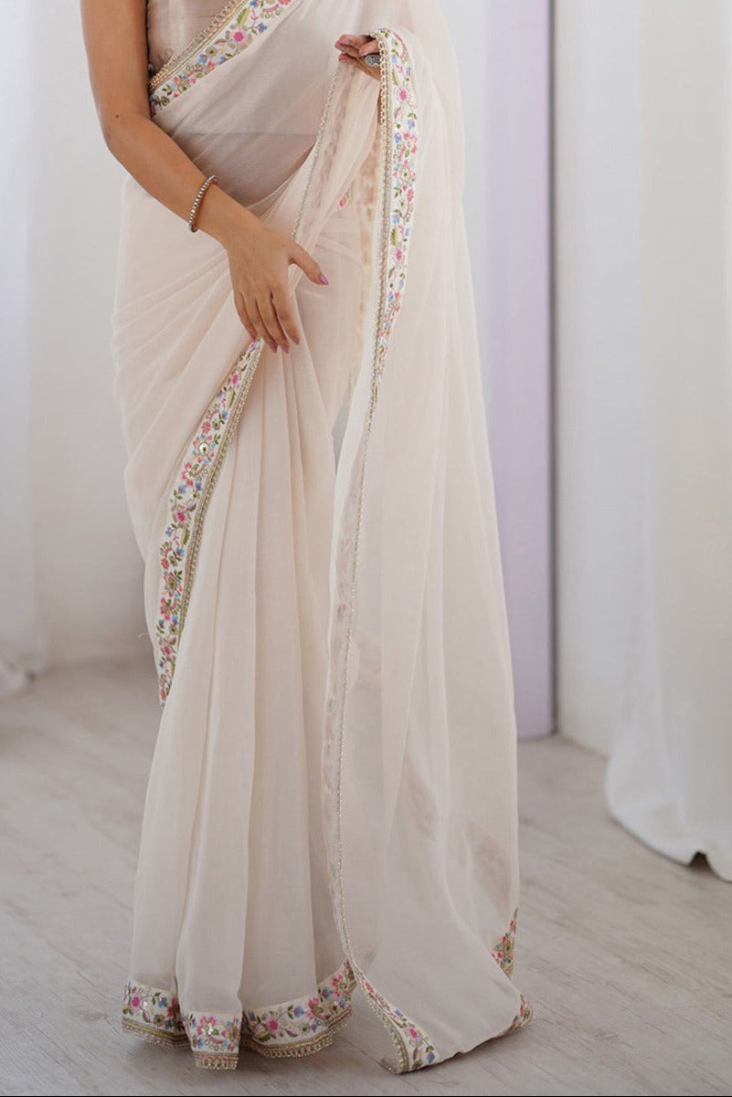 Aafreen Pastel Floral Embroidered Soft Chinon Georgette Saree