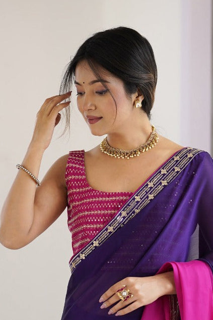 Meher Dual Tone Soft Silk Georgette Saree With Gotta Patti Lace Border