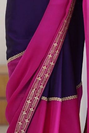 Meher Dual Tone Soft Silk Georgette Saree With Gotta Patti Lace Border