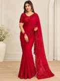 Party Wear Tulip Fandy Satin Saree with Heavy Beads & Sequins Work