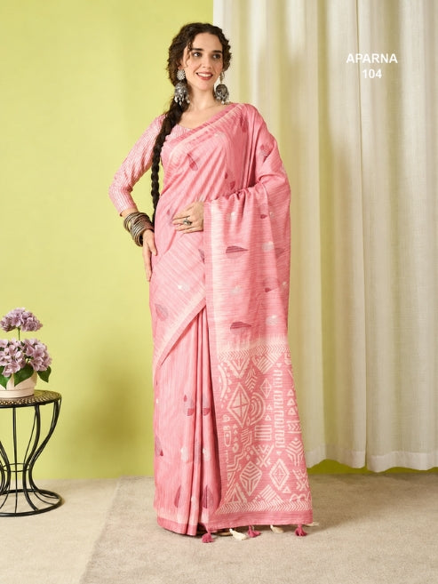Premium Cotton Blend Saree For Women  With Ethnic Woven Pallu & Tassels