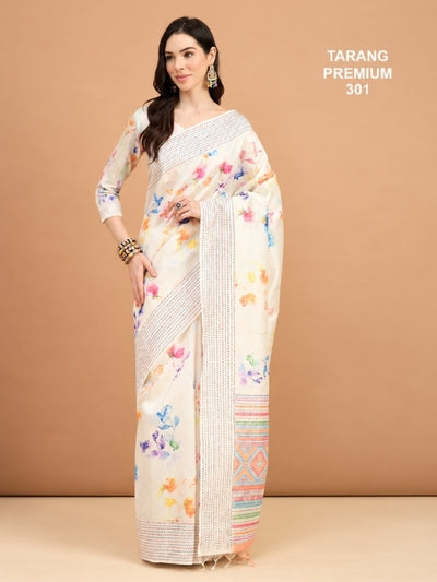 Premium Cotton Saree With Multi Resham Thread Weaving Border